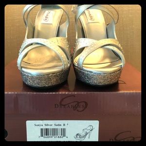 Dyables Silver Satin Heels Sz7